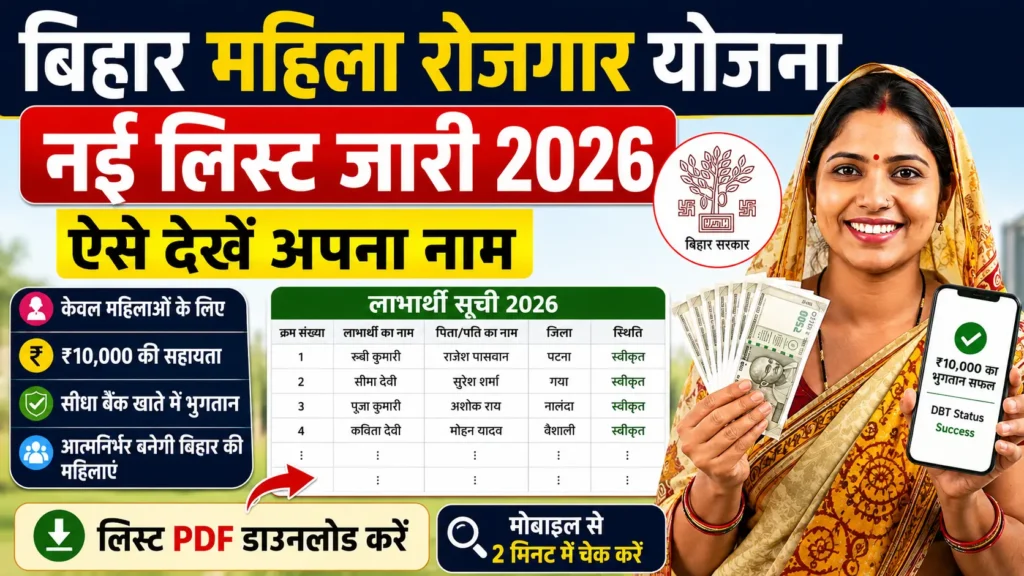 Bihar Mahila Rojgar Yojana List 2026 Beneficiary List Name Check and Payment Status